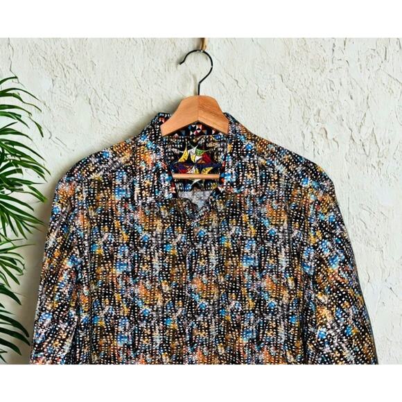 Robert Graham Shirt L Geometric All Over Print Flip Cuff NWOT Classic Fit - Picture 5 of 10